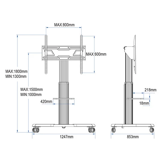 IWH3121 55-75 Inch Rolling Electrical Mobile TV Trolley