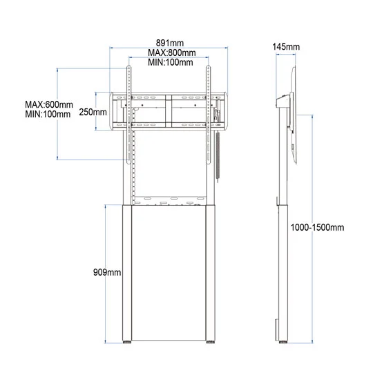 iwh4225 electrical height adjustable mobile tv floor stand3