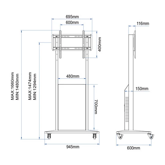 WH3787 55 Inch Interactive Display Mobile Cart Simple