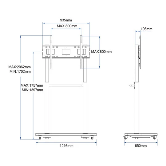 WH3785 100 Inch Interactive Display Mobile Cart Heavy Duty